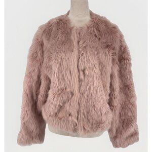 Nicki Manaj x H&M Unicorn Jacket Pink Faux Fur Size 8 Embroidered Crop Boho